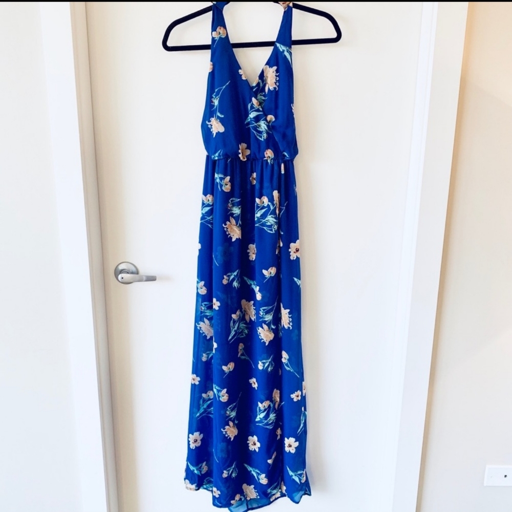 ASOS Royal Blue Floral Halter Maxi Dress